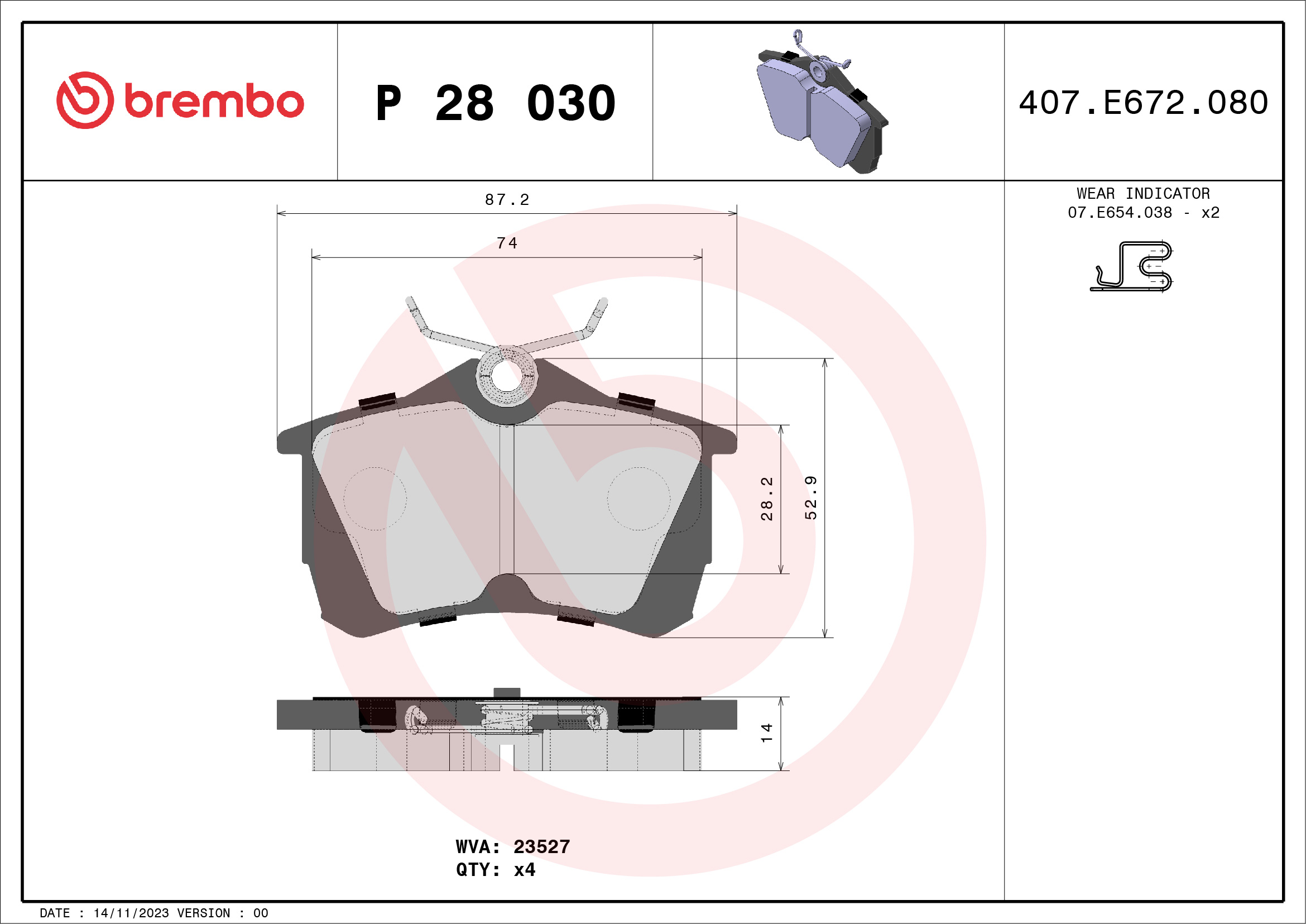 A.B.S. P 28 030 BREMBO Bremsbelagsatz, Scheibenbremse